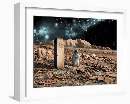 Astronaut on an Alien World Discovers an Artifact That Indicates Past Intelligent Life-null-Framed Art Print