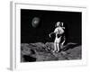 Astronaut on Moon with Earth in the Background-null-Framed Art Print