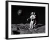 Astronaut on Moon with Earth in the Background-null-Framed Art Print