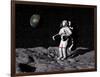 Astronaut on Moon with Earth in the Background-null-Framed Art Print