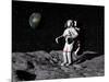 Astronaut on Moon with Earth in the Background-null-Mounted Art Print