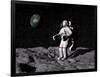 Astronaut on Moon with Earth in the Background-null-Framed Art Print