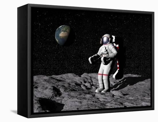 Astronaut on Moon with Earth in the Background-null-Framed Stretched Canvas