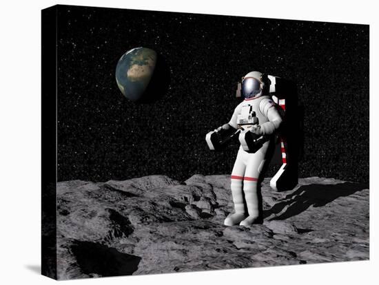 Astronaut on Moon with Earth in the Background-null-Stretched Canvas