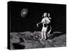 Astronaut on Moon with Earth in the Background-null-Stretched Canvas