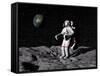 Astronaut on Moon with Earth in the Background-null-Framed Stretched Canvas
