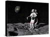 Astronaut on Moon with Earth in the Background-null-Stretched Canvas