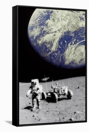 Astronaut on Moon with Earth-Science Photo Library-Framed Stretched Canvas