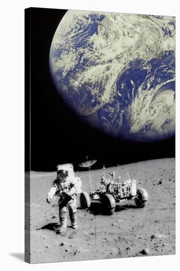 Astronaut on Moon with Earth-Science Photo Library-Stretched Canvas