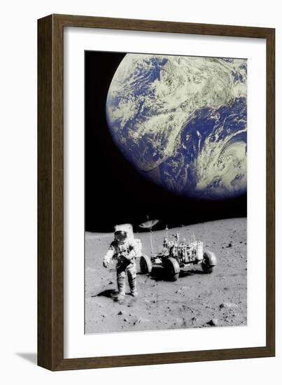 Astronaut on Moon with Earth-Science Photo Library-Framed Photographic Print