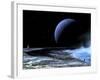 Astronaut Standing on the Edge of a Lake of Liquid Methane at the Bottom of a Large Impact Crater-null-Framed Photographic Print