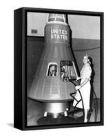 Astronaut Trainees Jerrie Cobb Stands Next to a Mercury Spaceship Capsule-null-Framed Stretched Canvas