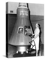 Astronaut Trainees Jerrie Cobb Stands Next to a Mercury Spaceship Capsule-null-Stretched Canvas