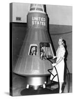 Astronaut Trainees Jerrie Cobb Stands Next to a Mercury Spaceship Capsule-null-Stretched Canvas