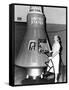 Astronaut Trainees Jerrie Cobb Stands Next to a Mercury Spaceship Capsule-null-Framed Stretched Canvas