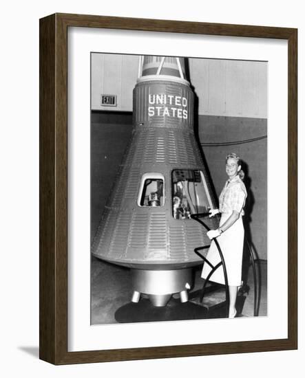 Astronaut Trainees Jerrie Cobb Stands Next to a Mercury Spaceship Capsule-null-Framed Photo