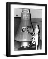 Astronaut Trainees Jerrie Cobb Stands Next to a Mercury Spaceship Capsule-null-Framed Photo