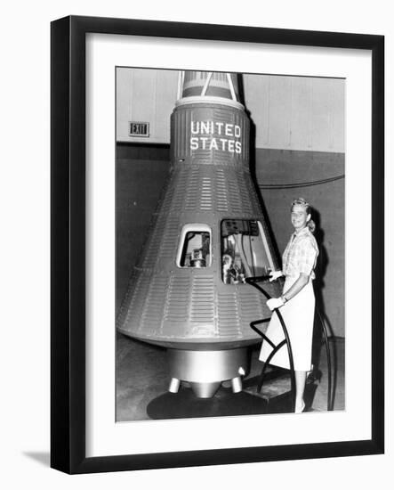 Astronaut Trainees Jerrie Cobb Stands Next to a Mercury Spaceship Capsule-null-Framed Photo