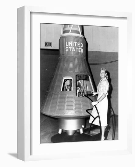 Astronaut Trainees Jerrie Cobb Stands Next to a Mercury Spaceship Capsule-null-Framed Photo