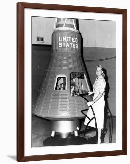 Astronaut Trainees Jerrie Cobb Stands Next to a Mercury Spaceship Capsule-null-Framed Photo