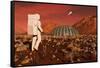 Astronaut Walking across the Surface of Mars Towards a Habitat Dome-Stocktrek Images-Framed Stretched Canvas