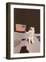 Astronaut with Flag on Moon-null-Framed Art Print