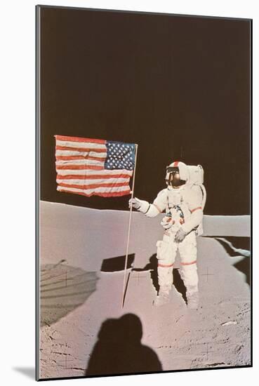 Astronaut with Flag on Moon-null-Mounted Art Print