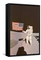 Astronaut with Flag on Moon-null-Framed Stretched Canvas