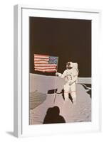 Astronaut with Flag on Moon-null-Framed Art Print