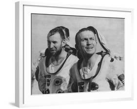 Astronauts James A. Lovell Jr, and Frank Borman, Arriving on USS "Wasp" of Gemini 7 Flight-null-Framed Premium Photographic Print