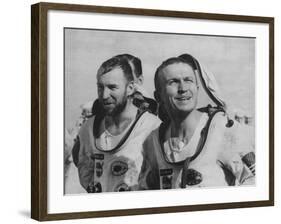 Astronauts James A. Lovell Jr, and Frank Borman, Arriving on USS "Wasp" of Gemini 7 Flight-null-Framed Premium Photographic Print