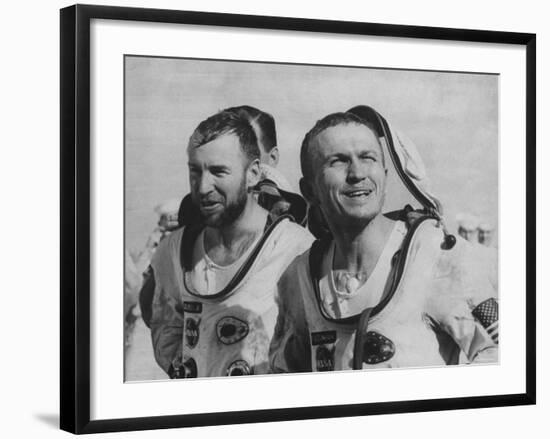 Astronauts James A. Lovell Jr, and Frank Borman, Arriving on USS "Wasp" of Gemini 7 Flight-null-Framed Premium Photographic Print