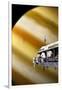 Astronauts Performing Work on a Space Station While Orbiting a Large Alien Planet-null-Framed Art Print