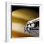 Astronauts Performing Work on a Space Station While Orbiting a Large Alien Planet-null-Framed Art Print