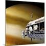 Astronauts Performing Work on a Space Station While Orbiting a Large Alien Planet-null-Mounted Art Print