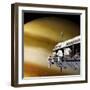 Astronauts Performing Work on a Space Station While Orbiting a Large Alien Planet-null-Framed Premium Giclee Print