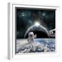 Astronauts Work on a Space Station While the Sun Rises on an Earth-Like Planet-Stocktrek Images-Framed Photographic Print