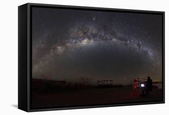 Astronomer with Telescope Looking at the Milky Way in the Atacama Desert, Chile-Stocktrek Images-Framed Stretched Canvas