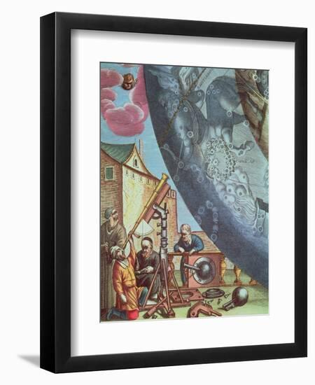 Astronomers Looking Through a Telescope, Detail from a Map of the Constellations-Andreas Cellarius-Framed Giclee Print