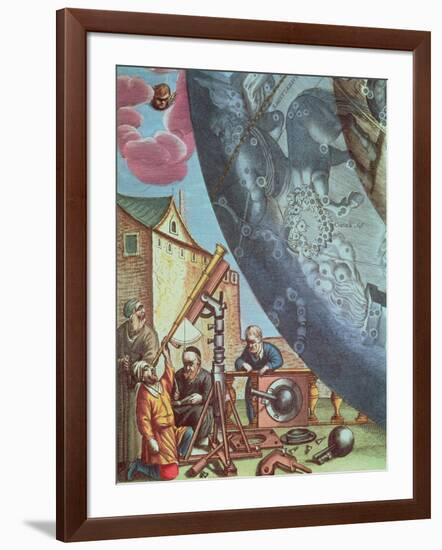 Astronomers Looking Through a Telescope, Detail from a Map of the Constellations-Andreas Cellarius-Framed Giclee Print