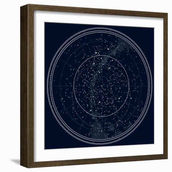 Astronomical Celestial Map of the Northern Hemisphere (Detailed Black Ink Version)-Green Ocean-Framed Art Print