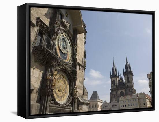 Astronomical Clock, and Church of Our Lady before Tyn, Old Town Square, Prague, Czech Republic-Martin Child-Framed Stretched Canvas