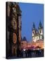 Astronomical Clock of Gothic Old Town Hall, Stalls of Christmas Market, Prague-Richard Nebesky-Stretched Canvas