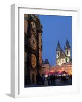 Astronomical Clock of Gothic Old Town Hall, Stalls of Christmas Market, Prague-Richard Nebesky-Framed Photographic Print