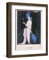 Asymmetrical Evening Gown by Worth with a Low Diagonal Waistline and a Long Flowing Train-Georges Barbier-Framed Photographic Print