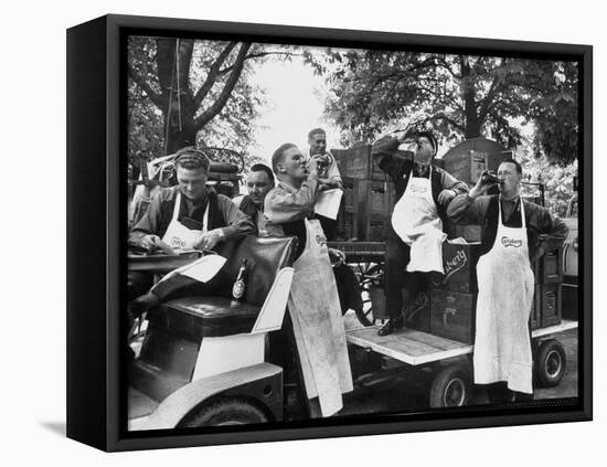 At 9:00 A.M., Carlsberg and Tivoli Workers Enjoying an Early Morning Beer-Carl Mydans-Framed Stretched Canvas