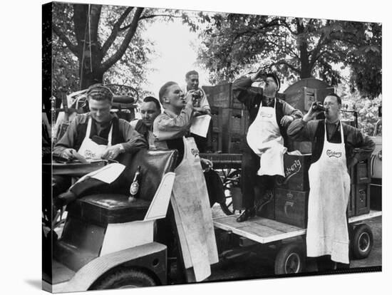 At 9:00 A.M., Carlsberg and Tivoli Workers Enjoying an Early Morning Beer-Carl Mydans-Stretched Canvas