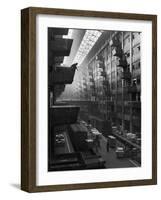 At Brooklyn Army Base Freight Is Lifted from Car to Jutting Loading Platforms-Andreas Feininger-Framed Photographic Print