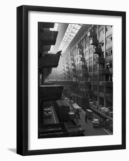 At Brooklyn Army Base Freight Is Lifted from Car to Jutting Loading Platforms-Andreas Feininger-Framed Photographic Print