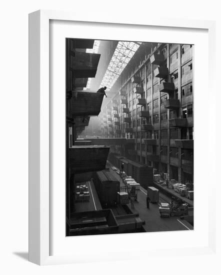 At Brooklyn Army Base Freight Is Lifted from Car to Jutting Loading Platforms-Andreas Feininger-Framed Photographic Print